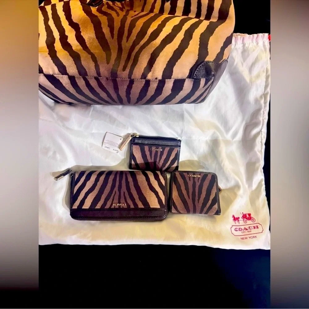 Coach Zebra Madison East West Tote and wallets 4 piece set